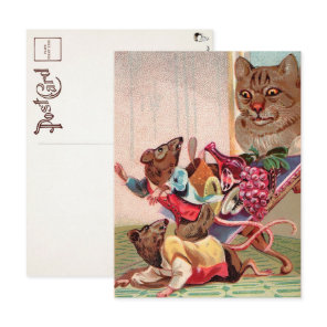Victorian Creepy Cat and Rats Postcard