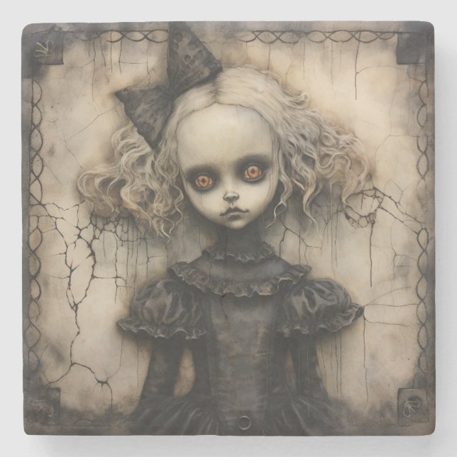 Victorian Creepy Doll Stone Coaster (Front)