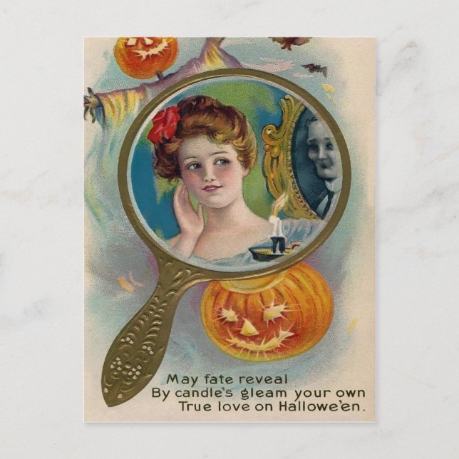 Victorian Creepy Halloween Mirror Postcard (Front)