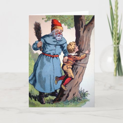 Victorian Creepy Santa Punishing Child Holiday Card