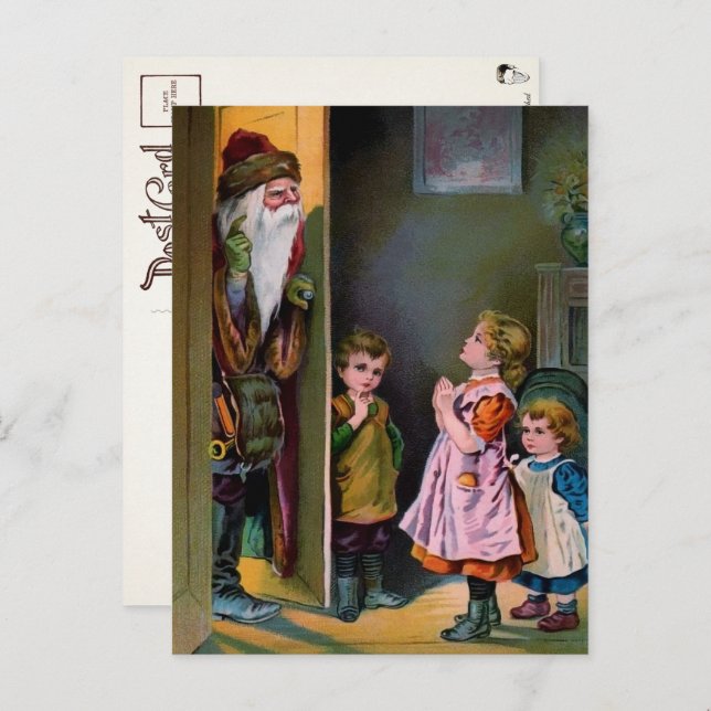 Victorian Creepy Santa Visiting Postcard (Front/Back)