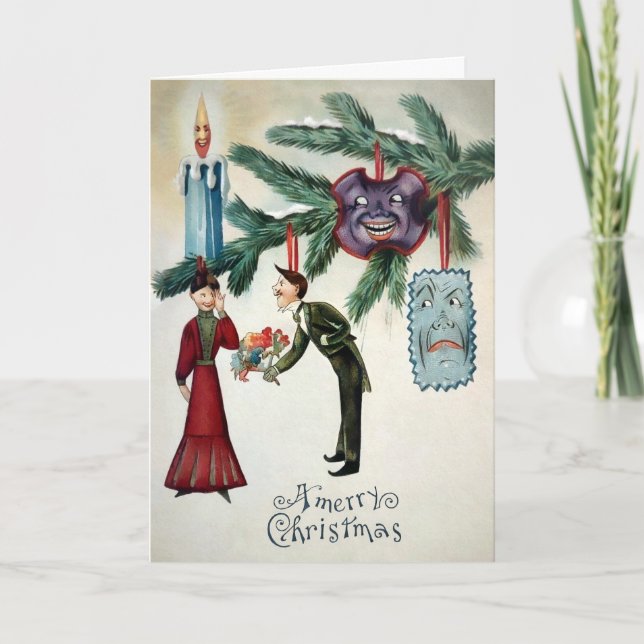 Victorian Creepy Tree Ornaments Christmas Card (Front)