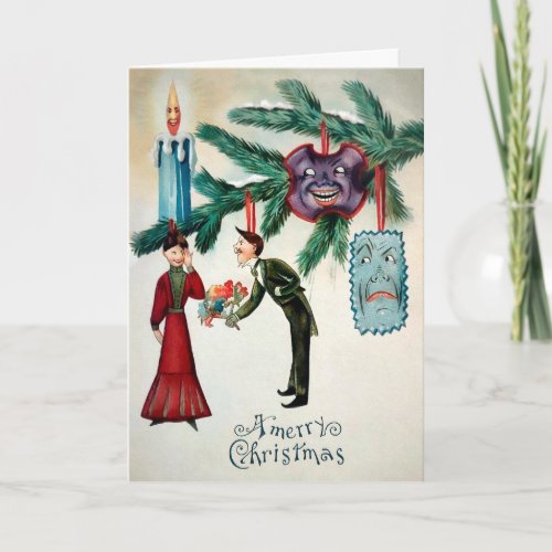 Victorian Creepy Tree Ornaments Christmas Card