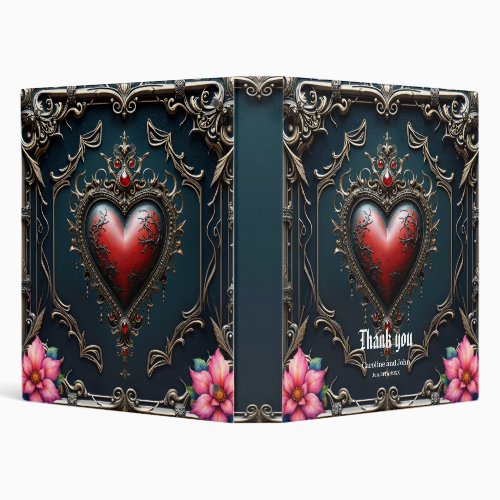 Victorian Crimson Gothic Heart 3 Ring Binder