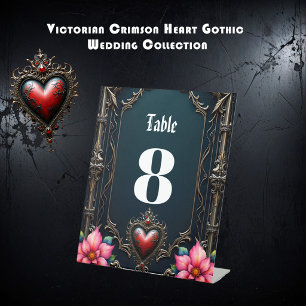 Victorian Crimson Gothic Heart Pedestal Sign