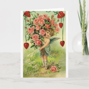 Victorian Cupid And Roses Valentine's Day Card by RetroMagicShop at Zazzle