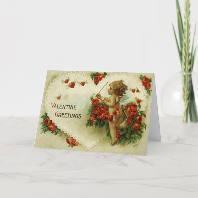 Victorian Cupid & Roses Valentine's Day Card (Front)