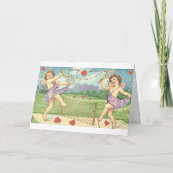 Victorian Cupid Tennis Valentine's Day Card by RetroMagicShop at Zazzle