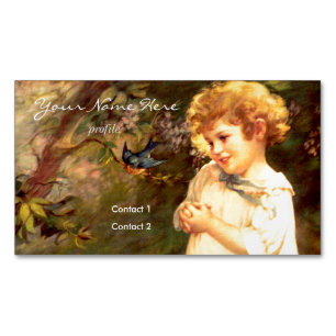 Victorian cutie with birds business card magnet