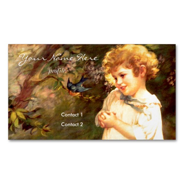 Victorian cutie with birds business card magnet (Front)