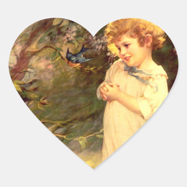 Victorian cutie with birds heart sticker (Front)