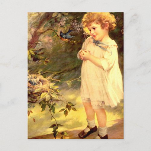 Victorian cutie with birds postcard