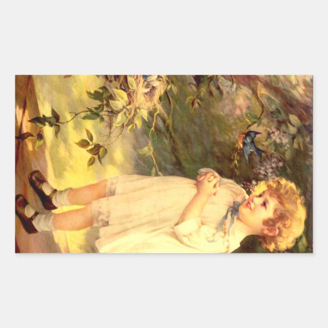 Victorian cutie with birds rectangular sticker (Front)