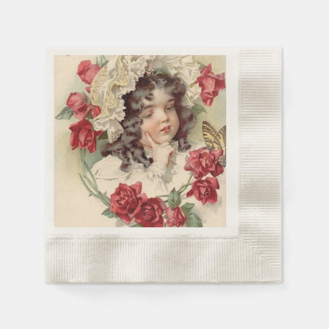 Victorian cutie with red roses paper napkins (Front)