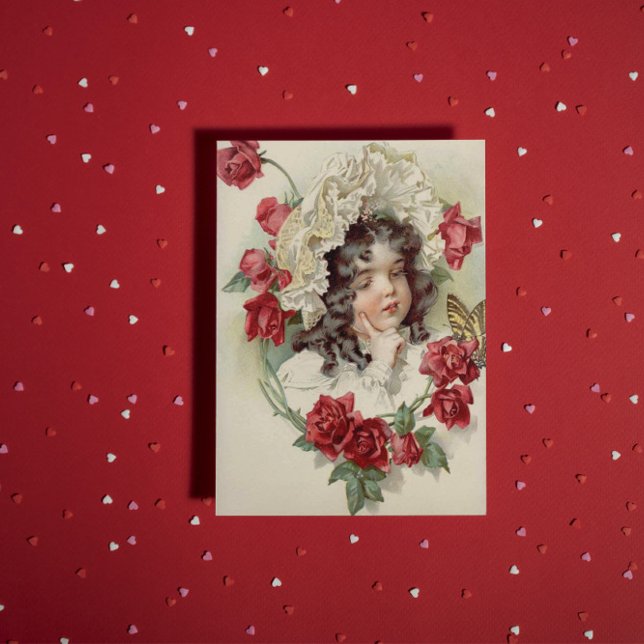 Victorian cutie with red roses postcard (Creator Uploaded)