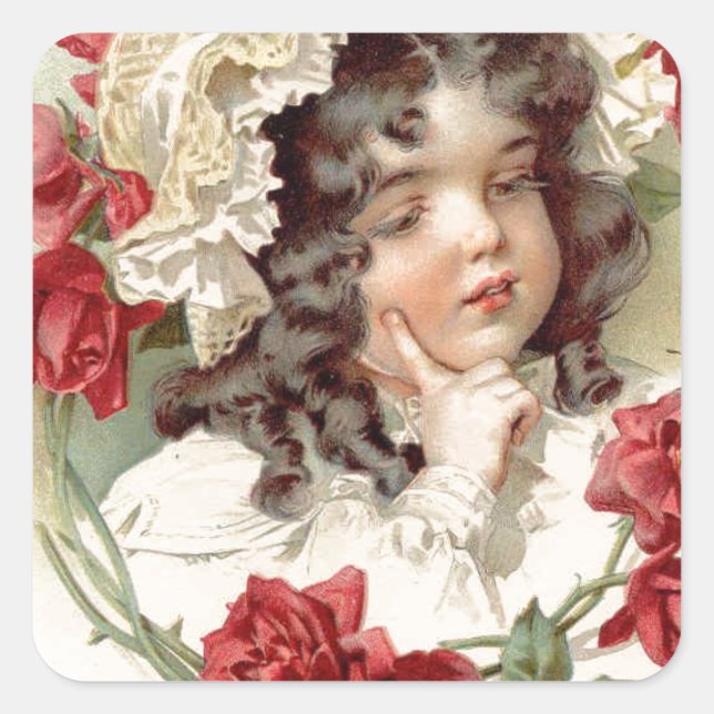 Victorian cutie with red roses square sticker (Front)