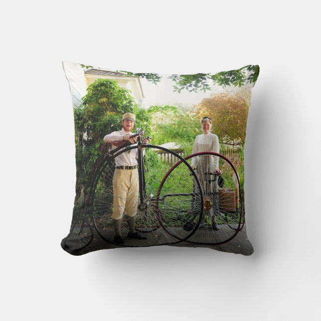 Victorian Cyclists Throw Pillow (Front)
