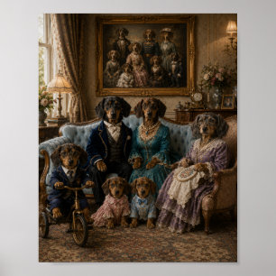 Victorian Dachshund Family Portrait Elegant Doxie Poster