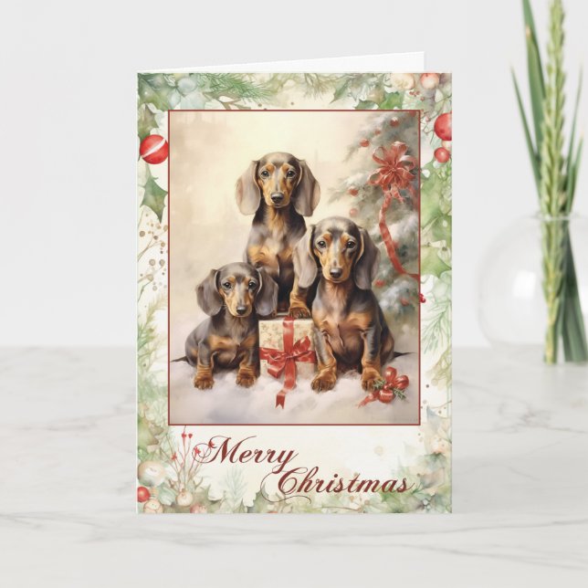 Victorian Dachshund Puppy Christmas Holiday Card (Front)