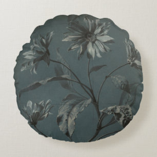 Victorian Daisy flower gray blue elegant  Round Pillow