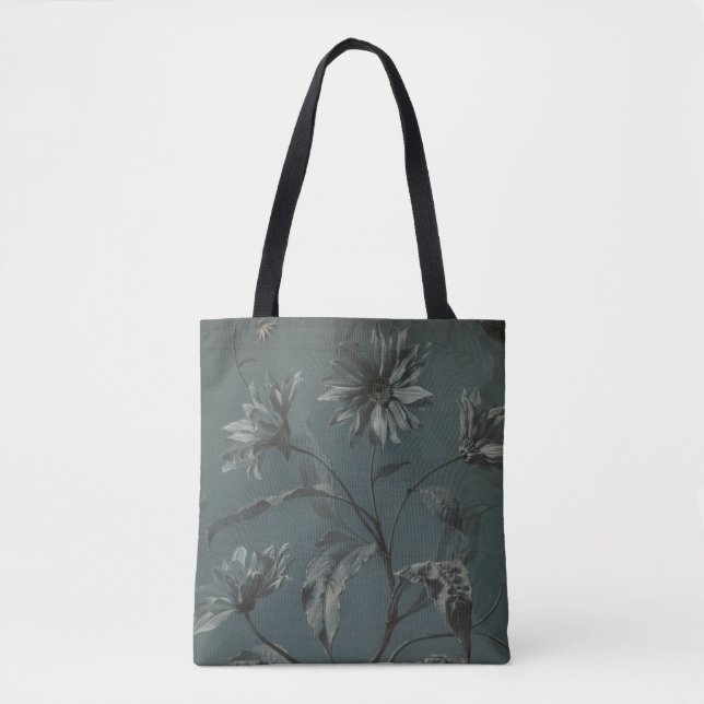 Victorian daisy flower gray elegant illustration tote bag (Front)