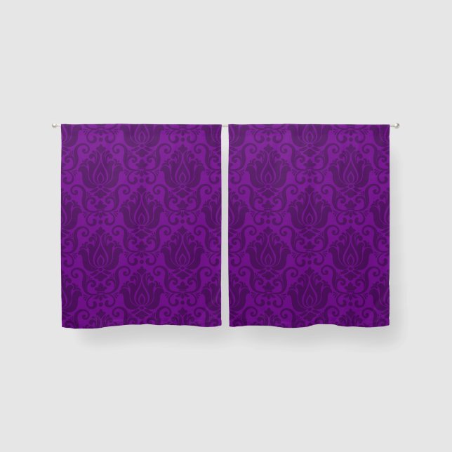 victorian damask antique purple wallpaper ornate blackout curtains (Pair)