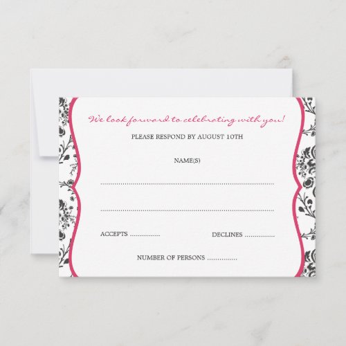 Victorian Damask (Black &amp; Fuschia ) RSVP Cards Invites