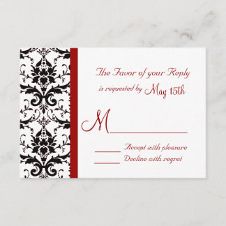 Victorian Damask Black White Red Stripe RSVP Card