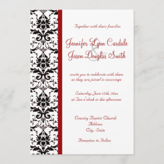 Victorian Damask Black White Red Stripe Wedding Invitation