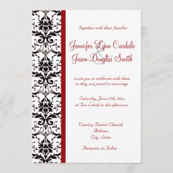 Victorian Damask Black White Red Stripe Wedding Invitation by CustomWeddingSets at Zazzle