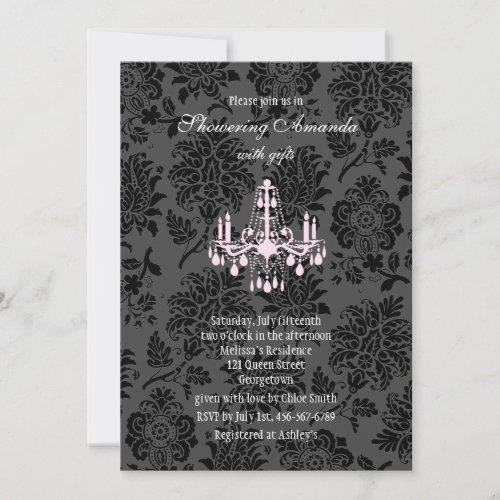 Victorian Damask Bridal Shower Invitation pink