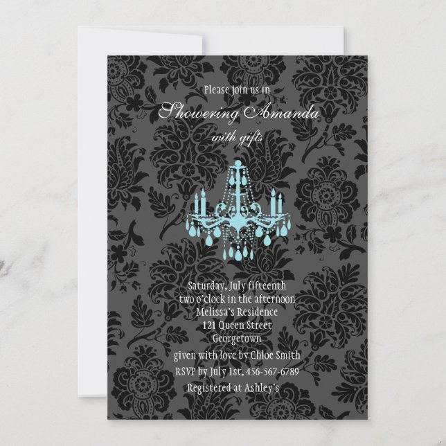 Victorian Damask Bridal Shower Invite (turquoise) (Front)