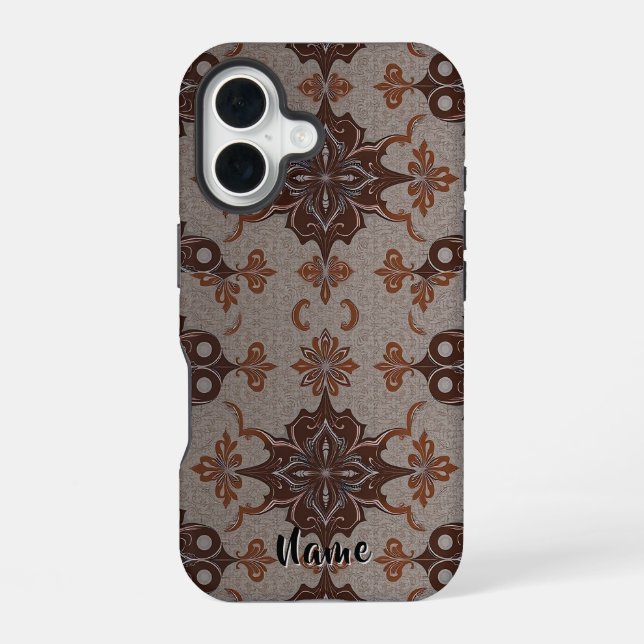 Victorian Damask Brown Copper Pattern Iphone Case (Back)