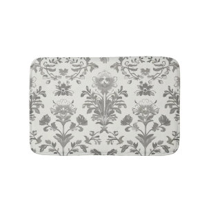 Victorian Damask Floral White Vintage Bath Mat