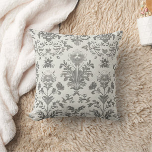 Victorian Damask Floral White Vintage Throw Pillow
