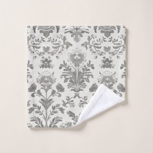 Victorian Damask Floral White Vintage Wash Cloth