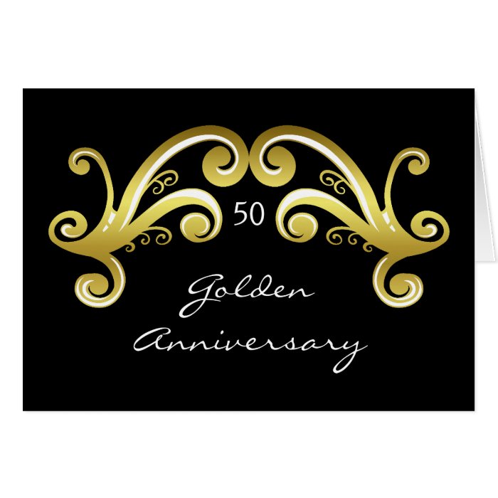 Victorian damask swirls golden wedding anniversary card