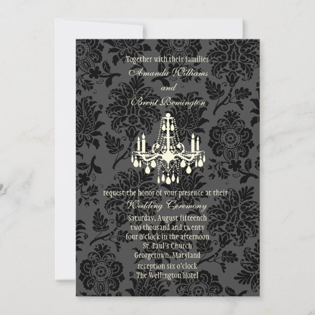 Victorian Damask Wedding Invitation (ivory) (Front)