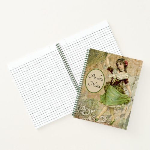 Victorian Dancing Girl Green St Patricks Day Notebook