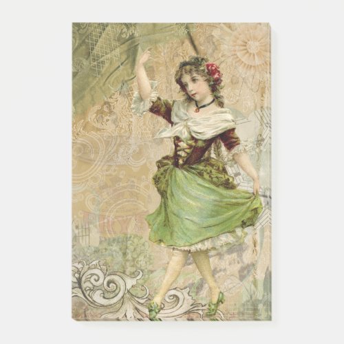 Victorian Dancing Girl Green St Patricks Day Post_it Notes