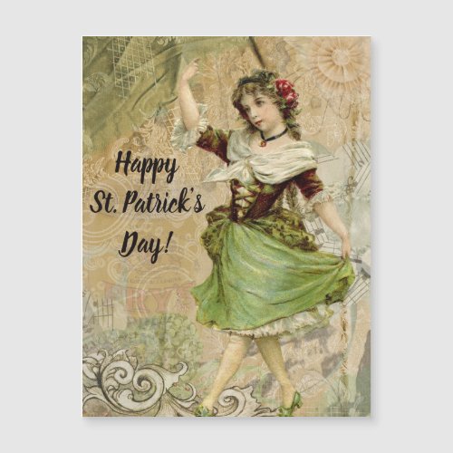 Victorian Dancing Girl in Green St Patricks Day
