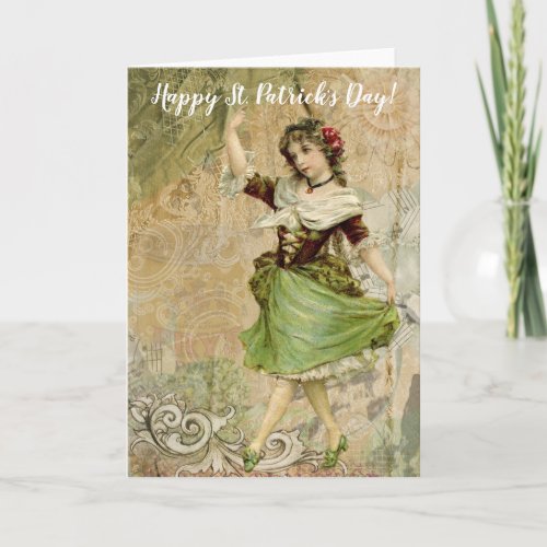 Victorian Dancing Girl in Green St Patricks Day Card