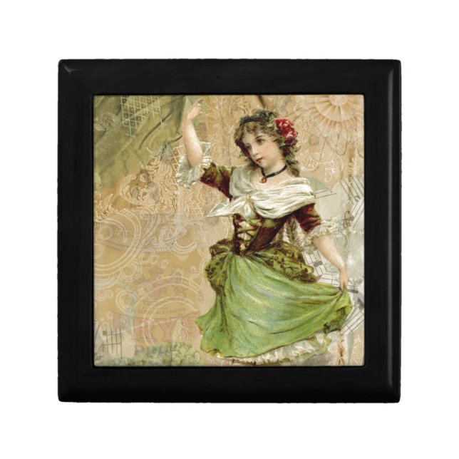 Victorian Dancing Girl in Green St. Patrick's Day Gift Box (Front)