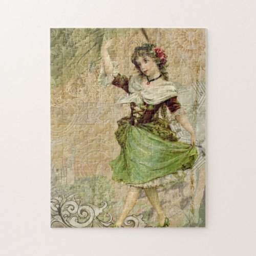 Victorian Dancing Girl in Green St Patricks Day Jigsaw Puzzle