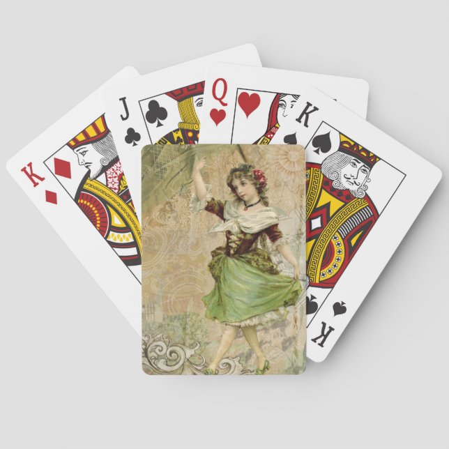 Victorian Dancing Girl in Green St. Patrick's Day Poker Cards (Back)