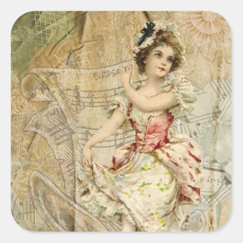 Victorian Dancing Girl Sheet Music Stickers
