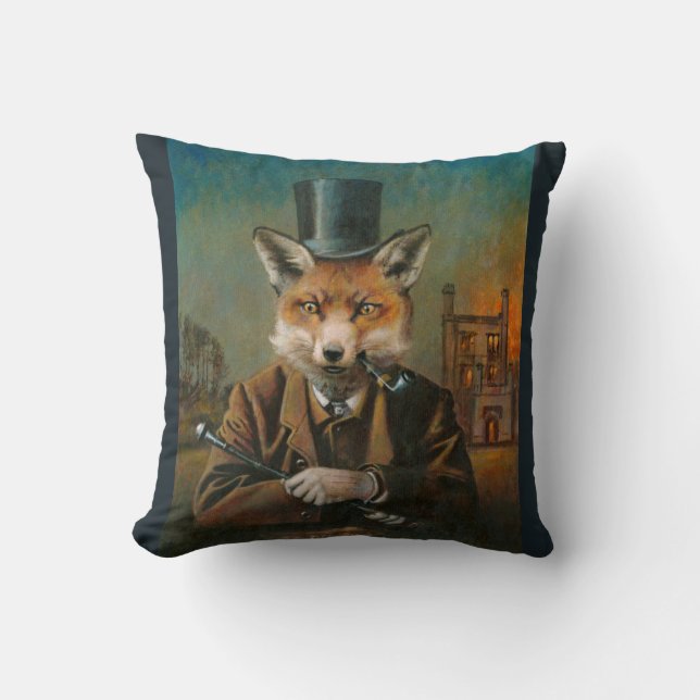 Victorian Dapper Fox Throw Cushion (Front)