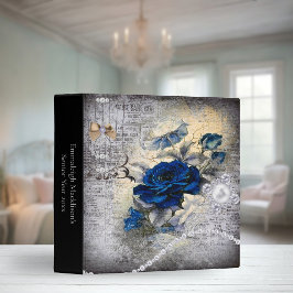 Victorian Dark Blue Rose Bohemian Pearls Scrapbook 3 Ring Binder