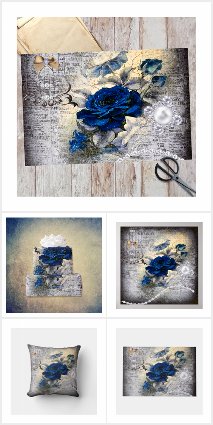 Victorian Dark Blue Rose Ephemera