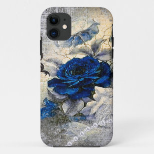 Victorian Dark Blue Rose Ephemera  iPhone 11 Case
